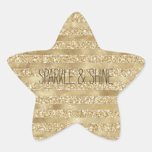 Glitzy Gold Glam Glitter Stripes Ster Sticker (Voorkant)