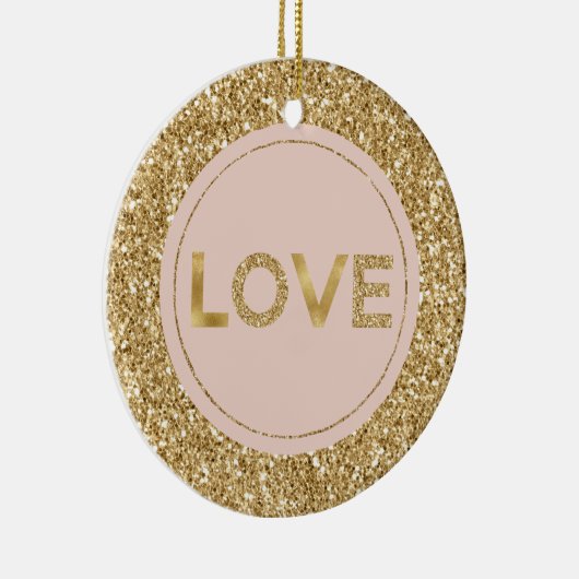 Glitzy Gold Glitter Blush Pink Love Keramisch Ornament (Rechts)