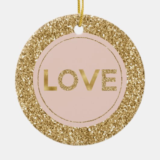Glitzy Gold Glitter Blush Pink Love Keramisch Ornament (Voorkant)