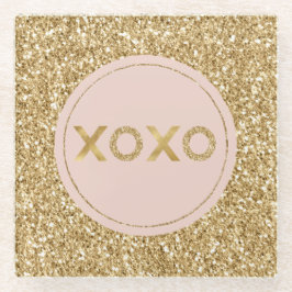 Glitzy Gold Glitter Blush Pink Love XOXO Glazen Onderzetter