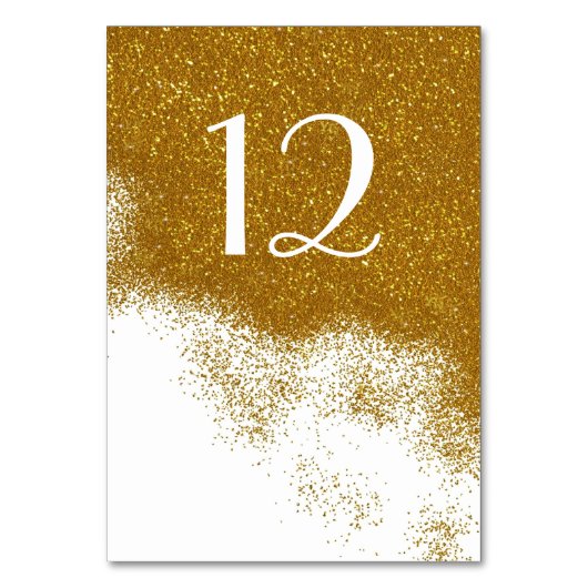 Glitzy Gold Glitter Look Trouwtafel Nummer Kaart (Voorkant)