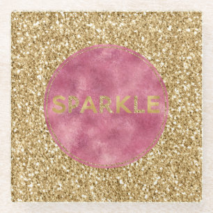 Glitzy Gold Glitter Pink Sparkle Glazen Onderzetter