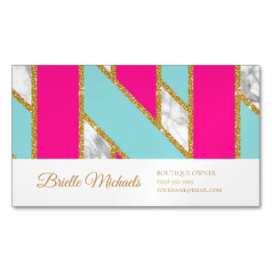Glitzy Gold Glitter Roze Blauw Strepen en Marmer Magnetisch Visitekaartje