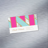 Glitzy Gold Glitter Roze Blauw Strepen en Marmer Magnetisch Visitekaartje (Voorbeeld)