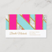 Glitzy Gold Glitter Roze Blauw Strepen en Marmer Visitekaartje (Voorkant)