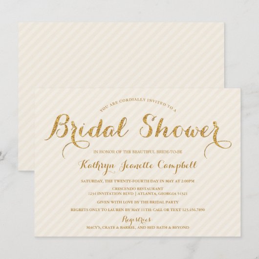 Glitzy Gold Glitter Vrijgezellenfeest Invite - Ivo Kaart (Voorkant / Achterkant)