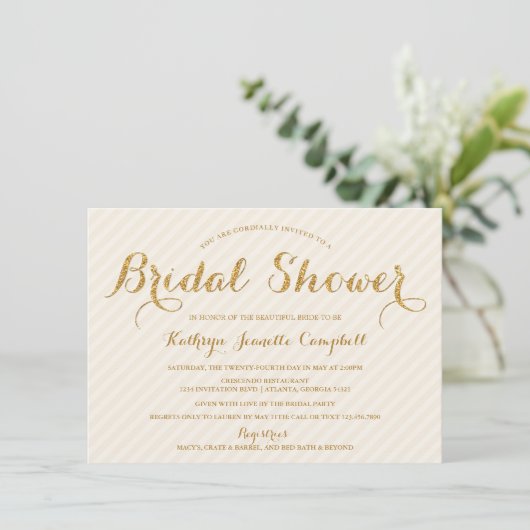 Glitzy Gold Glitter Vrijgezellenfeest Invite - Ivo Kaart (Staand voorkant)