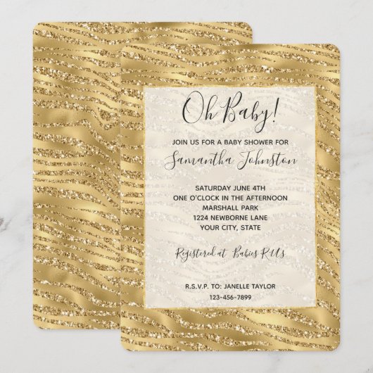 Glitzy Gold Glitter Zebra Baby shower Kaart (Voorkant / Achterkant)