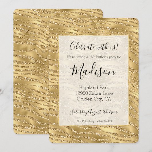 Glitzy Gold Glitter Zebra Print Kaart (Voorkant / Achterkant)