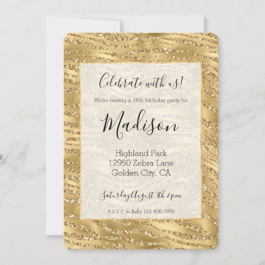 Glitzy Gold Glitter Zebra Print Kaart (Voorkant)