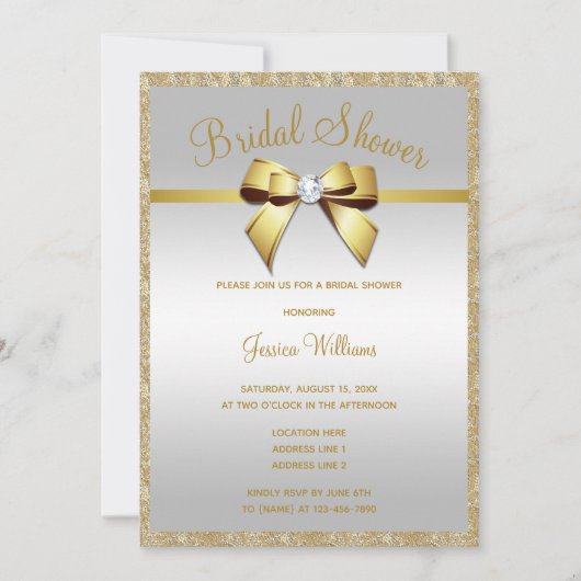 Glitzy Gold Glitters & Gem Bow Vrijgezellenfeest Kaart (Voorkant)