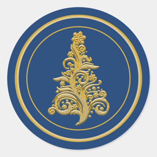Glitzy Gold-kerstboom Ronde Sticker (Voorkant)