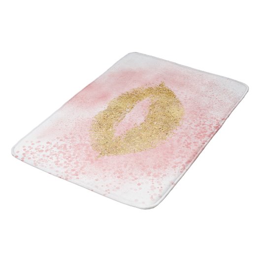 Glitzy Gold Lips Roze Confetti Kiss Badmat (Gekanteld)