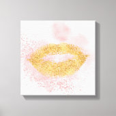 Glitzy Gold Lips Roze Confetti Kus Canvas Afdruk (Voorkant)