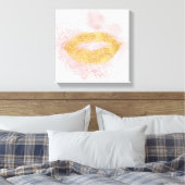 Glitzy Gold Lips Roze Confetti Kus Canvas Afdruk (Insitu (Slaapkamer))