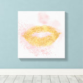 Glitzy Gold Lips Roze Confetti Kus Canvas Afdruk (Insitu (Houten vloer))