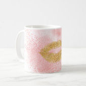 Glitzy Gold Lips Roze Confetti Kus Koffiemok (Voorkant links)