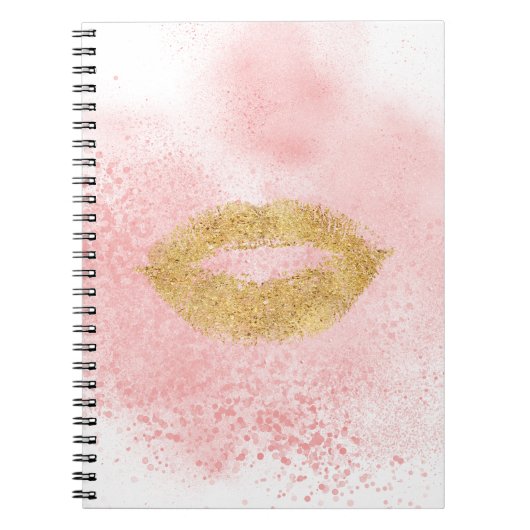 Glitzy Gold Lips Roze Confetti Kus Notitieboek (Voorkant)