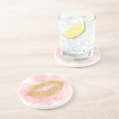 Glitzy Gold Lips Roze Confetti Kus Zandsteen Onderzetter (Zijkant)