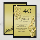 Glitzy Gold Muzieknoten Verjaardag Kaart (Voorkant / Achterkant)