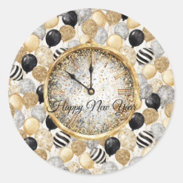 Glitzy Gold Silver Black New Year's Balloons Ronde Sticker