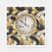 Glitzy Gold Silver Black New Year's Clock Servet (Voorkant)
