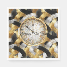 Glitzy Gold Silver Black New Year's Clock Servet