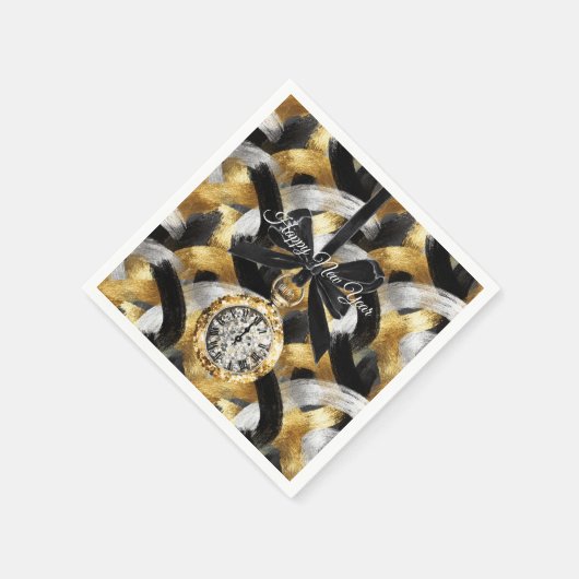 Glitzy Gold Silver Black New Year's Midnight Servet (Hoek)