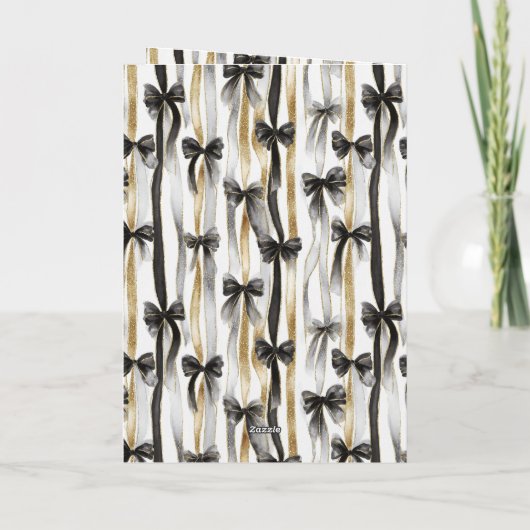 Glitzy Gold Silver Black Ribbons Bows Birthday Kaart (Achterkant)