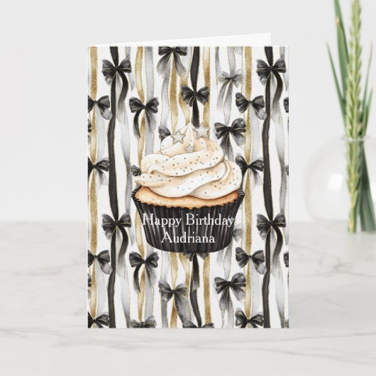 Glitzy Gold Silver Black Ribbons Bows Birthday Kaart (Voorkant)