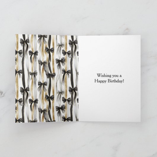 Glitzy Gold Silver Black Ribbons Bows Birthday Kaart (Binnen)