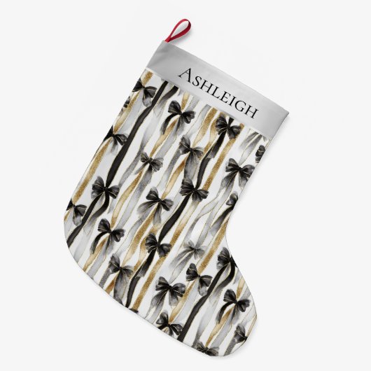 Glitzy Gold Silver Black Ribbons Bows Christmas Grote Kerstsok (Voorkant (Hangend))