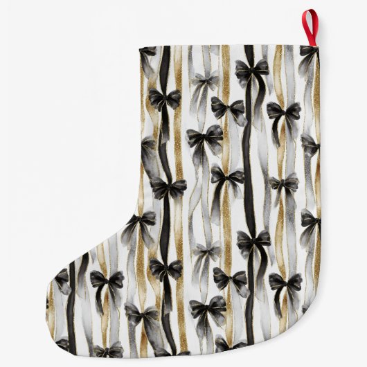 Glitzy Gold Silver Black Ribbons Bows Christmas Grote Kerstsok (Achterkant)