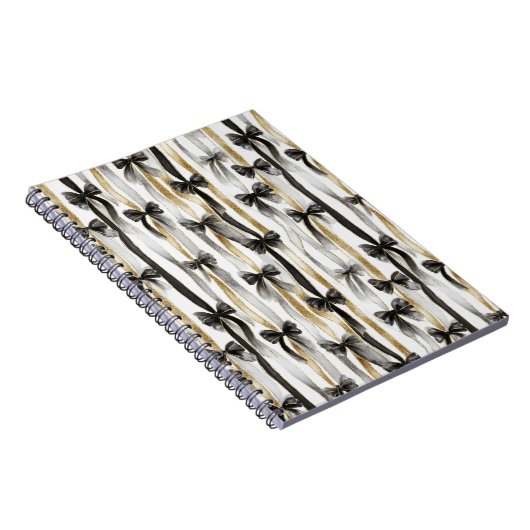 Glitzy Gold Silver Black Ribbons Bows  Notitieboek (Rechterzijde)