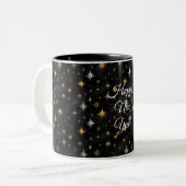 Glitzy Gold Silver Black Sparkle New Year Tweekleurige Koffiemok (Voorkant links)