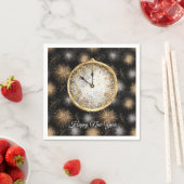 Glitzy Gold Silver Fireworks New Year's Clock Servet (Insitu)