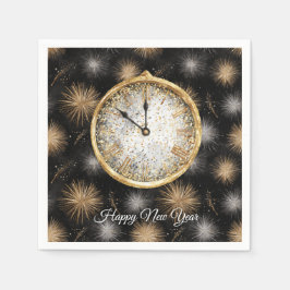 Glitzy Gold Silver Fireworks New Year's Clock Servet