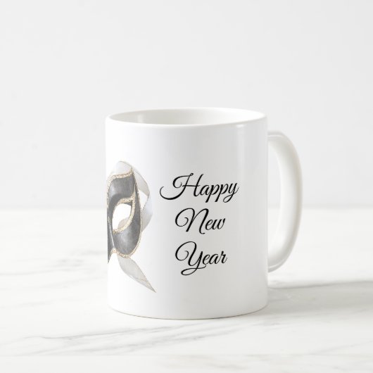 Glitzy Gold Silver New Year Black Mask Koffiemok (Voorkant rechts)