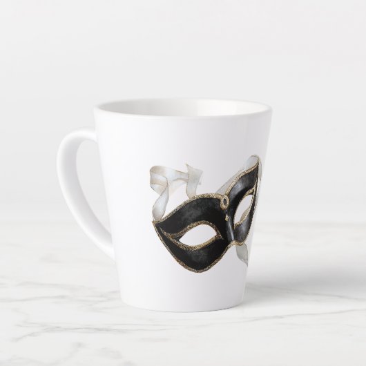 Glitzy Gold Silver New Year Black Mask Latte Mok (Linkerhoek)