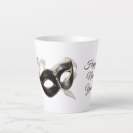 Glitzy Gold Silver New Year Black Mask Latte Mok (Voorkant)