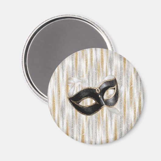 Glitzy Gold Silver New Year Black Mask Magneet (Voorkant / Achterkant)