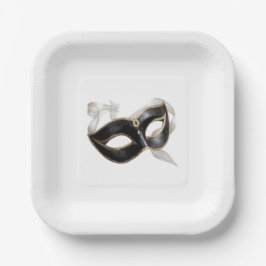 Glitzy Gold Silver New Year Black Mask Papieren Bordje