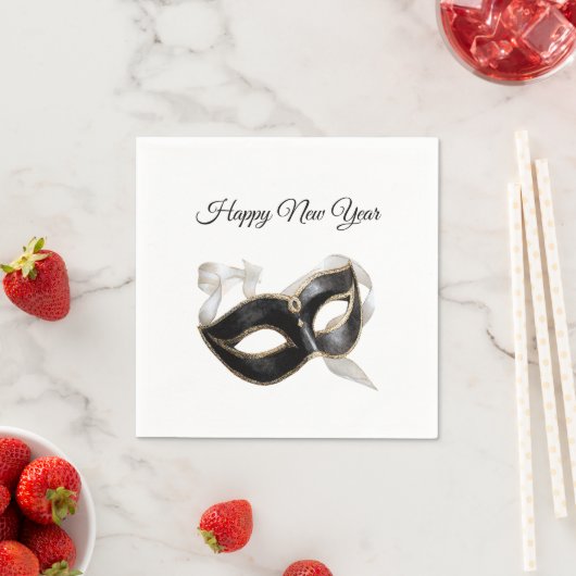 Glitzy Gold Silver New Year Black Mask Servet (Insitu)
