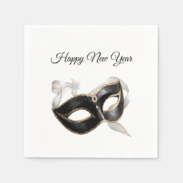 Glitzy Gold Silver New Year Black Mask Servet