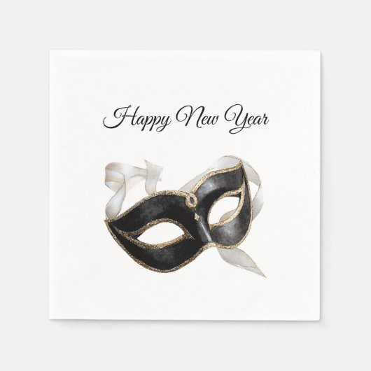 Glitzy Gold Silver New Year Black Mask Servet (Voorkant)