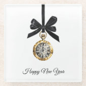 Glitzy Gold Silver New Year Midnight Hour   Glazen Onderzetter (Voorkant)