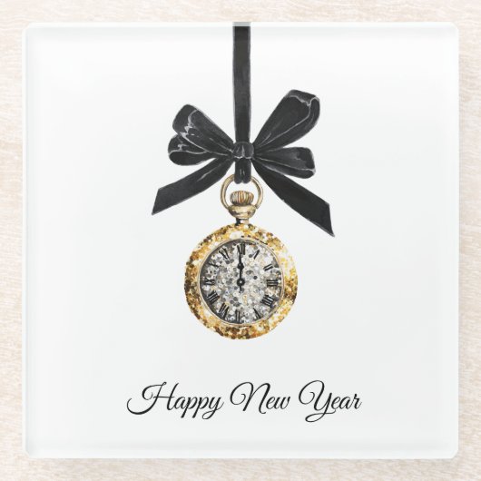 Glitzy Gold Silver New Year Midnight Hour   Glazen Onderzetter (Voorkant)