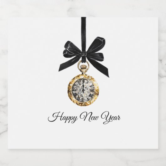 Glitzy Gold Silver New Year Midnight Hour   Sparkling Wijnetiket (Enkel label)