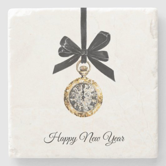 Glitzy Gold Silver New Year Midnight Hour   Stenen Onderzetter (Voorkant)