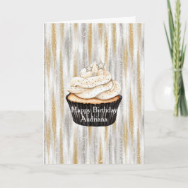 Glitzy Gold Silver Stars Cupcake Birthday Kaart